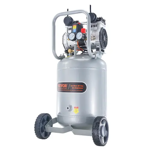 【ToolUpgrade】VEVOR Compact Oil-Free Air Compressor, 125psi Max Power, Ultra-Quiet 120v Single-Phase Portable Compressor with 7" Wheel Roll Easy, Hardware for Pneumatic Tools, Tire Inflation