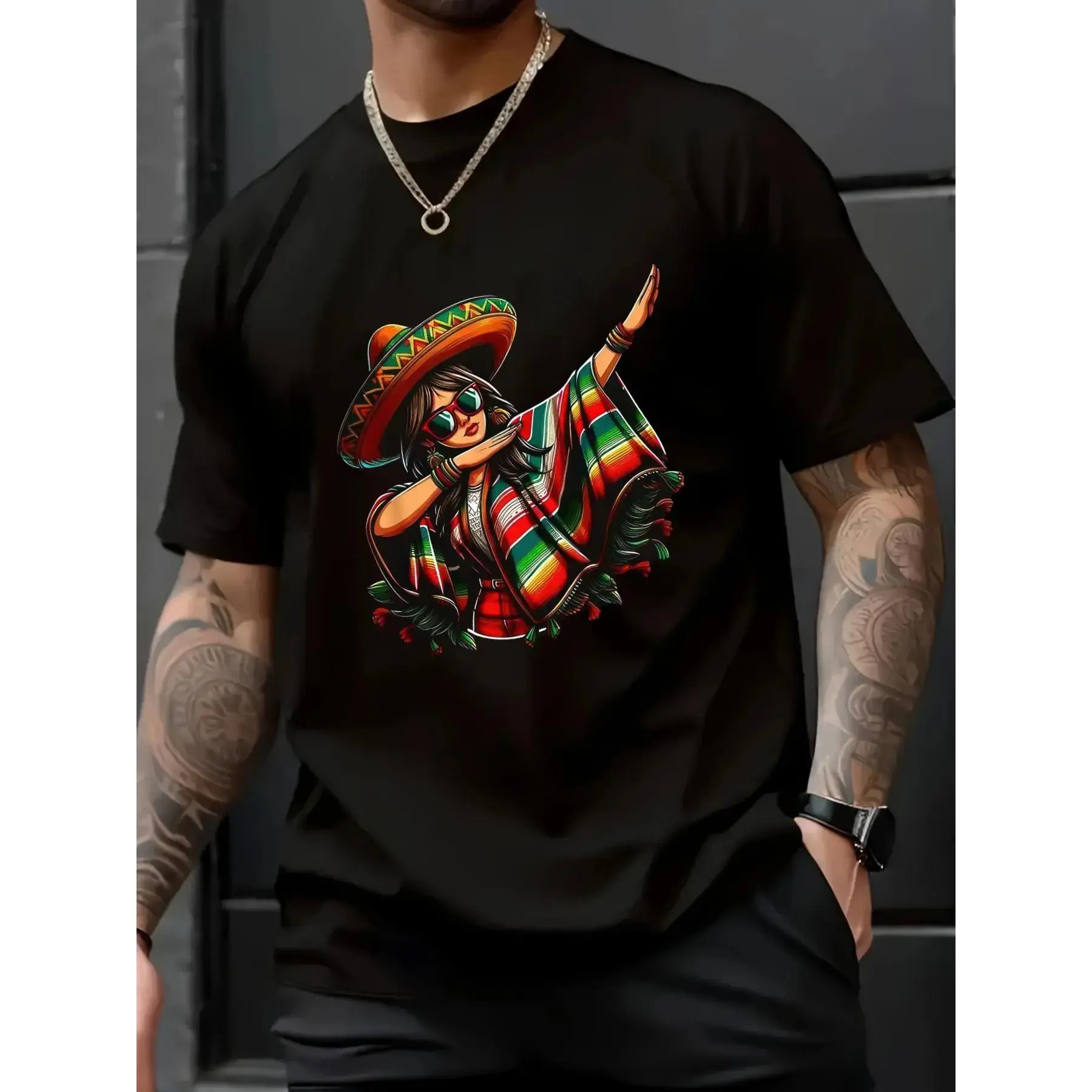 Cotton Cinco De Mayo Dabbing Mexican Women Funny Cinco De Mayo T-Shirt, Western Outfits Shirts Men's Graphic Tees Top