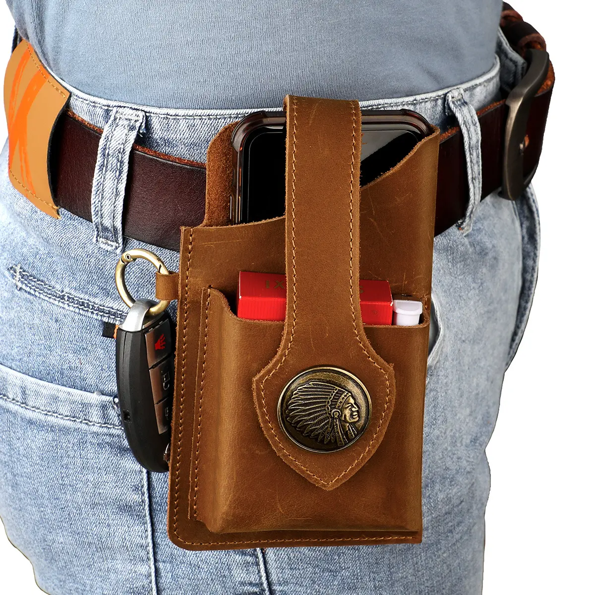 Men's Wild Horse & Cattle Hide Sport Waist Bag - Belt Pouch, Bum Bag, Hiking Fanny Pack, Everyday Beltpack for Camping, Hunting - Outdoor Hands-Free Phone-Compatible Belt-Worn Pack
