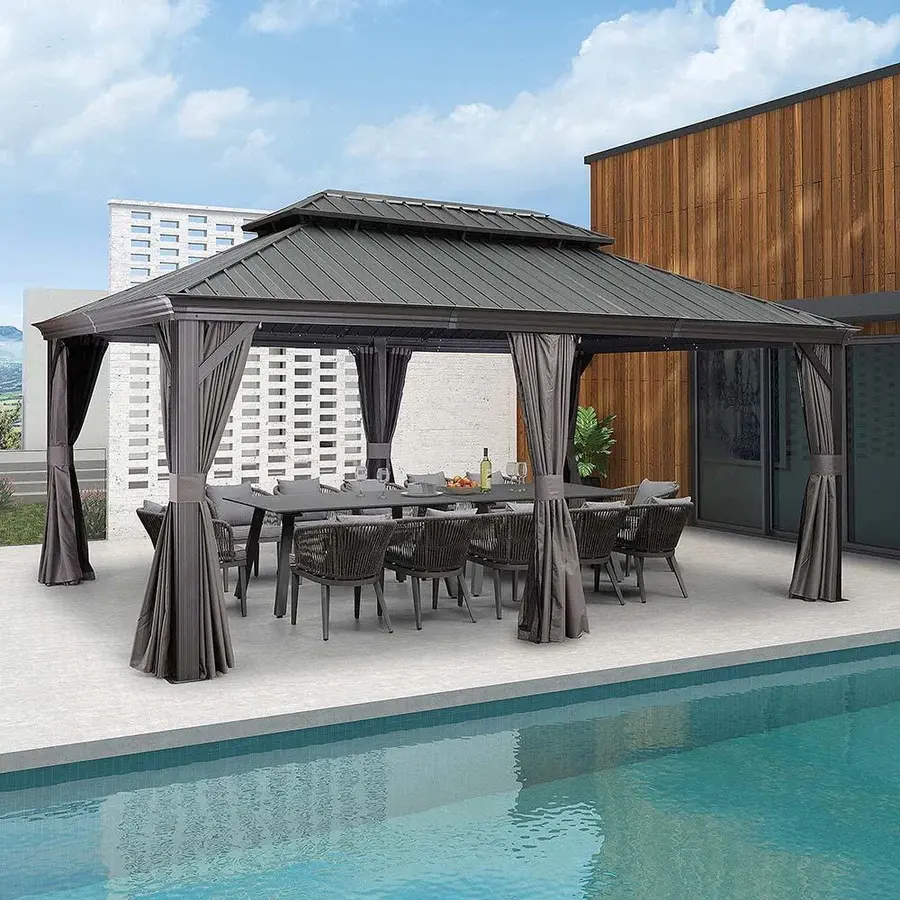 PURPLE LEAF 12' x 18' Patio Gazebo For Backyard | Hardtop Galvanized Steel Grey Frame With Upgrade Curtain