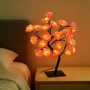 Rose Flower Tree Lamp for Girls Woman Home Decor Bedroom Living Room Party Wedding Christmas Valentine's Day Gift