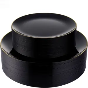 100 count Black Plastic Plates with  Rim, Black  Disposable Plates for Party, Graduation and Wedding, Include 50 Dinner Plates, 50 Dessert Plates for 50 Guests
