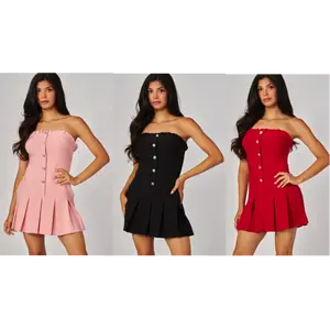 Scuba Knit Strapless Pleated Mini Dress