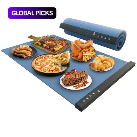 1 Pack Blue Green Silicone Electric Heating Tray, Kitchen Appliances, Foldable Food Warmer with Adjustable Temperature and Timer for Parties and Home Gatherings #GLOBAL PICKS