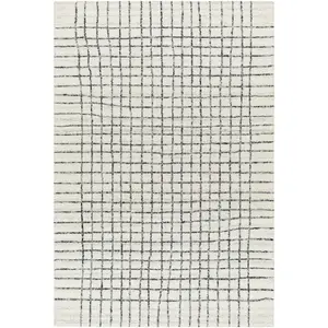 Yates White Grid Wool Area Rug