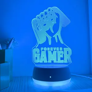 1pc 3D Neon Light for Gamers, Dimmable Remote Control Night Lamp, LED Powered Tabletop Decor Gift, Creative Home Decoration