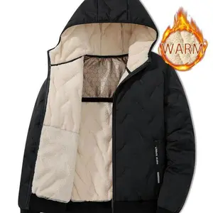 Men's autumn and winter wool lined hooded jacket with zipper pocket at the front, warm and cold resistant, stylish and loose, suitable for travel, hiking, running and casual wear