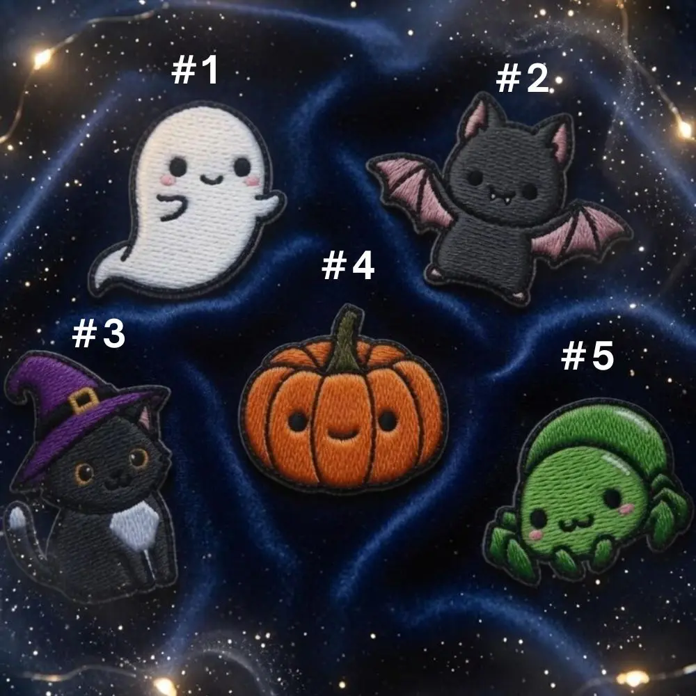 Halloween Embroidered Patch, Ghost Bat Pumpkin Witch Hat Black Cat Broom Patch, Sew On Patch, Spooky Applique Patch Halloween