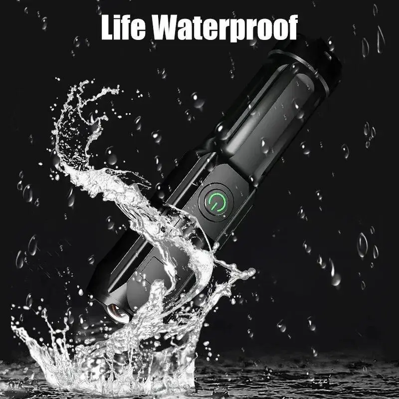 High Lumen Compact 76g Rechargeable LED Flashlight - High Power Torch, Built-in USB Battery, IPX Life-Grade Waterproof, Zoomable - for Outdoor Camping, Hiking, High Lumen Flashlight, Rechargeable Lights Torches