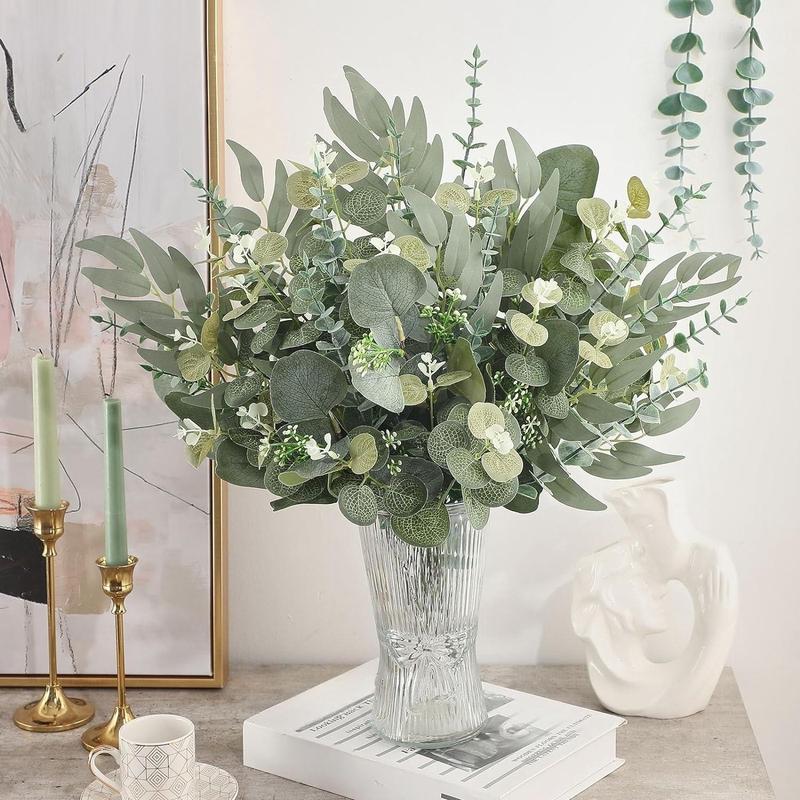 Artificial Eucalyptus Leaves, Faux Eucalyptus Set, Decorative Plants for DIY Wedding Bouquets & Home Decor, Artificial Faux Greenery