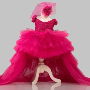 053 Long Back Princess Dress For Kids Birthday Dress Puffy Tutu Dress Wedding Flower Girl Costumes Baby Girls Birthday Party Dress