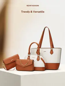 New Fashion Trendy Casual Patchwork Letter Set Tote Bag, Single Shoulder Bag, Handbag for Women, Stylish and Practical, Pu Leather Bag