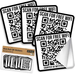 Witty Yeti Ad-Free, Realistic 2x2IN Fake WiFi Rick Roll QR Code Stickers 25 Pack. Best Bulk Practical Joke Novelty Set for April Fools. Trick Friends and Family with Hilarious Vinyl Decal Meme Prank