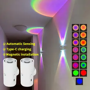 RGB Rechargeable Motion Sensor LED Night Light, Wireless Magnetic Wall Sconce, 1500mAh Battery Operated,  USB-C Indoor Light for Bedroom Bedside Hallway Stairs Bathroom Kids Room
