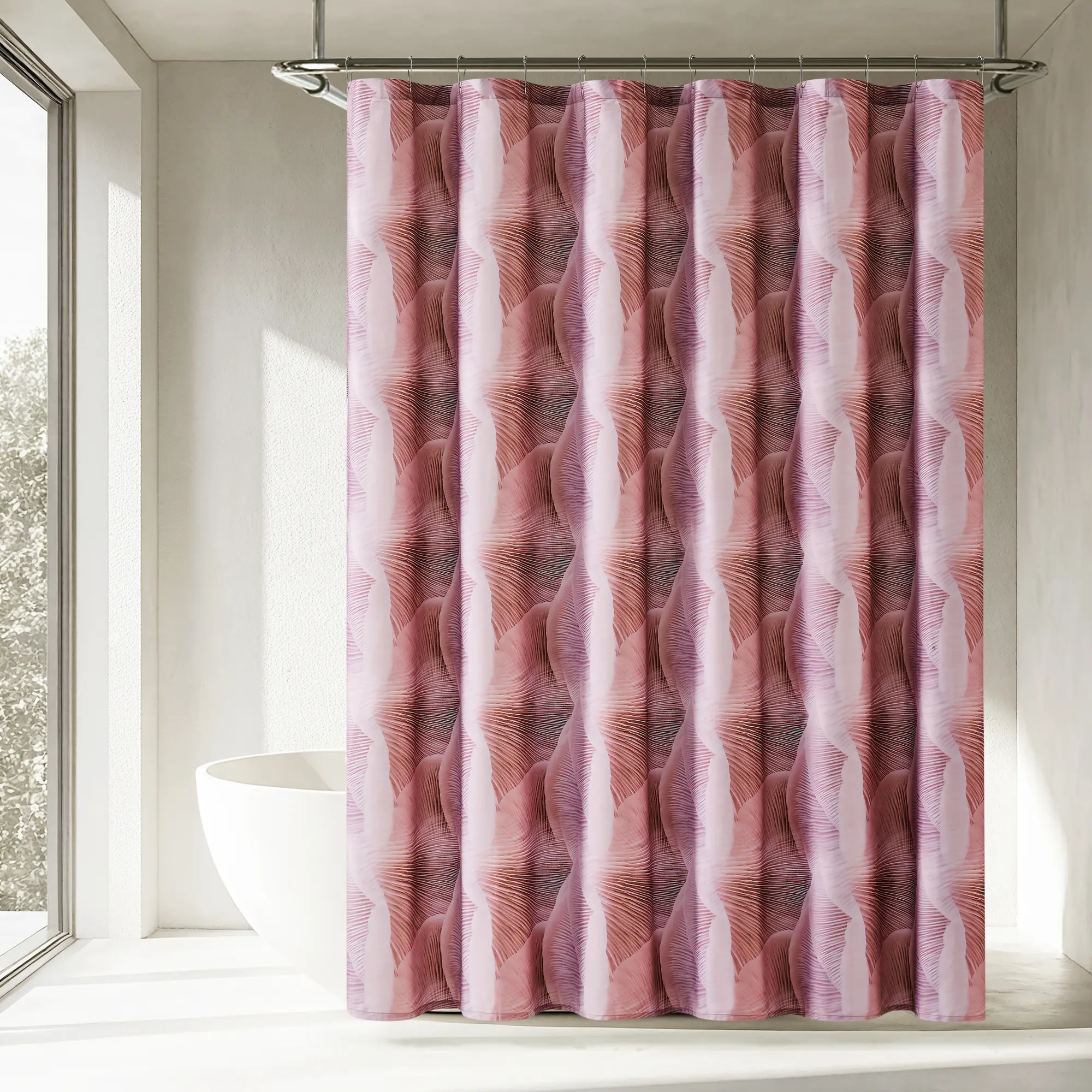 Lush Decor x Chuks Collins Gilded Spore Bath Shower Curtain, Dark Pink-Purple, 72x72 in, Contemporary Elegance, OEKO-TEX Certified, 12 Button Holes, Machine Washable, Non-Chlorine Bleach Safe, Free From Harmful Substances, Easy Installation, Single Piece,