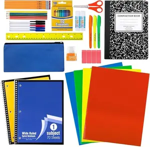Essential School Supply Kit 45-Piece Set for Grades K-12 Includes Folders Notebooks Pencils Pens Crayons Ruler Scissors and More Perfect for Students and Educators