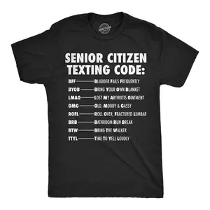 Mens Funny T Shirts Senior Citizen Texting Code Sarcastic Elderly Graphic Novelty Tee for Men Mens Funny T Shirts Cool Vintage Fashion T-Shirt Gift Classic Menswear Sarcastic Apparel for Men Funny Meme Short Black -