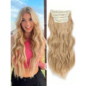 4Pcs 20 inch Clip in Hair Extensions Clip in Long Wavy Extensions Thick Long Hairpieces for Women Full Head 20 Inch Dark Brown with Auburn Brown Highlights, Synthetic Wigs, Hair Extensions for Women