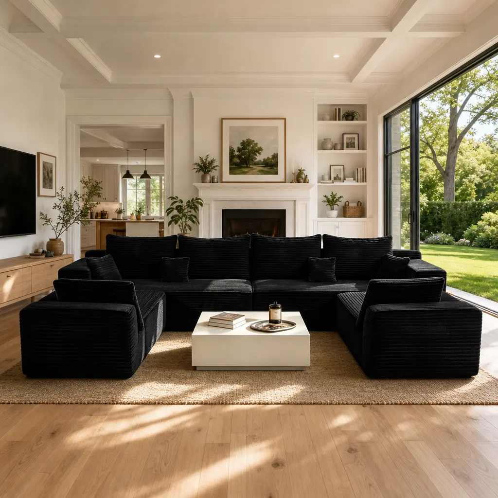 【2 Packages Shipping】Oversized 120" U Shape Cloud Couch PlusSectional Sofa with Chaise Moder Modular Sofa with 10 SoftPillows & Lounge Chairs Boneless Upholstered Couches forLiving Room Bedroom Plush Corduroy Fabric