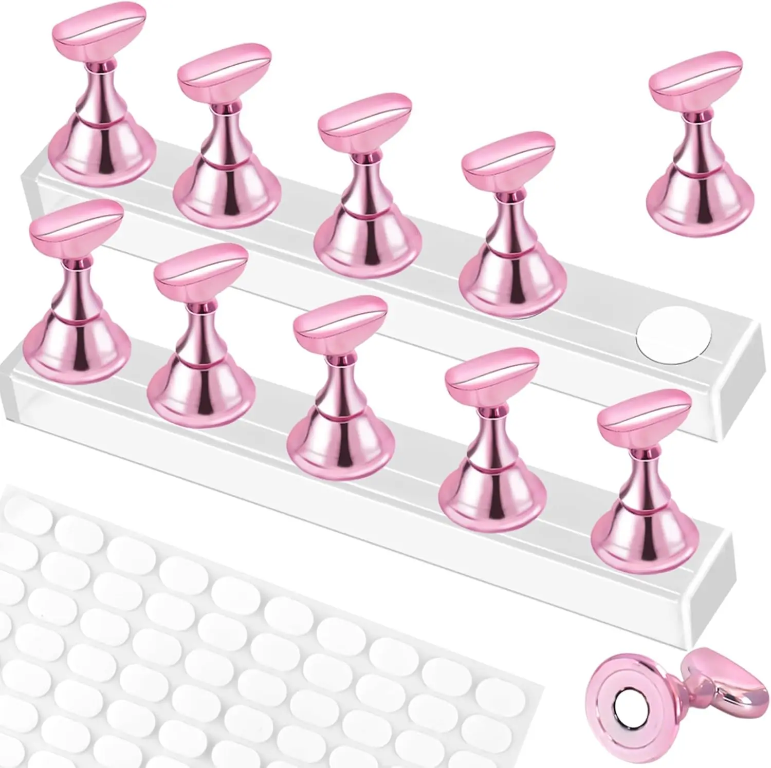 Nail Stand, 2 Sets, Magnetic Acrylic Nail Holder for Press On Nails | 100 Pcs Double Sided Tapes, Press on Nail Stand, Practice Hand For Nail Art Display, Home DIY Beginner Salon Supplies