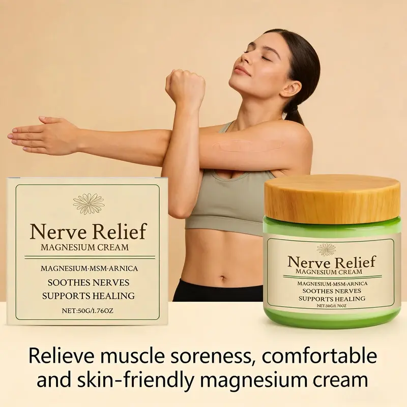 Nerve & Pain Relief Magnesium Body Cream - 50g Lightweight Daily Body Care, Nourishing Hydrating Moisturizer for Muscle Pain, Joint Discomfort, Soothing Massage Formula