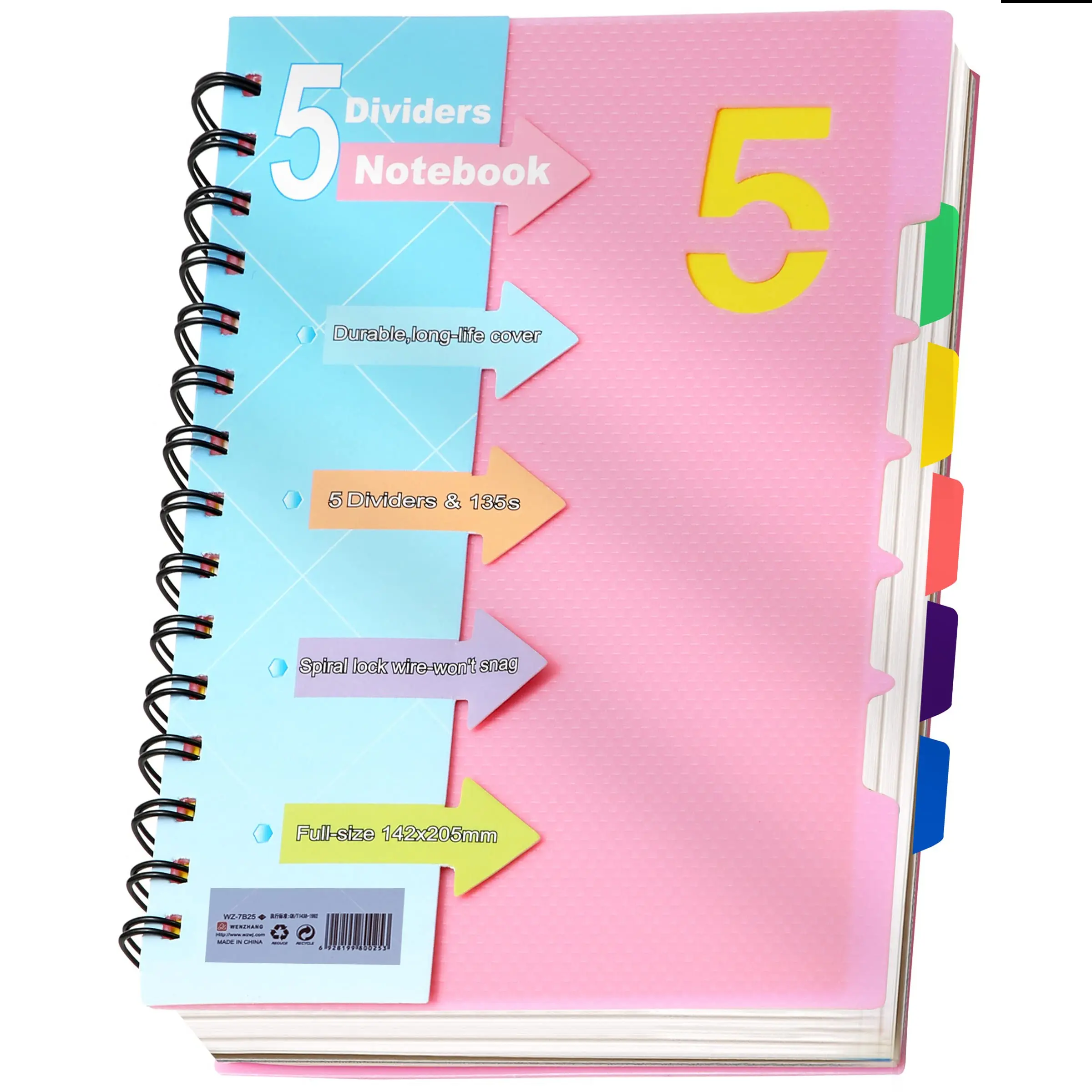 5 Subject Notebook, Spiral Notebook Journal, Spiral Coil Notebook, College Ruled Spiral Notebook 5x7 with Divider Tabs, 220 Pages Lined Spiral Notebook, A5 Spiral Notebook, School, Student Essentials, Spiral Bound Notebook, Writing Notebook