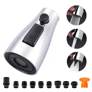 WOWOW Kitchen Faucet Spray Head Chrome, 3-Function Kitchen Sink Spray Nozzle with 9 Adapters, Kitchen Faucet Head Replacement