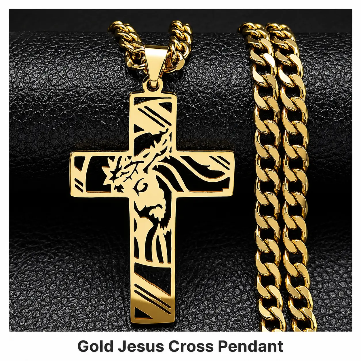 Hip Hop Punk Crown of Thorns Jesus Cross Necklace for Men Stainless Steel Gold Plated Crucifix Pendant Necklaces Jewelry N8052