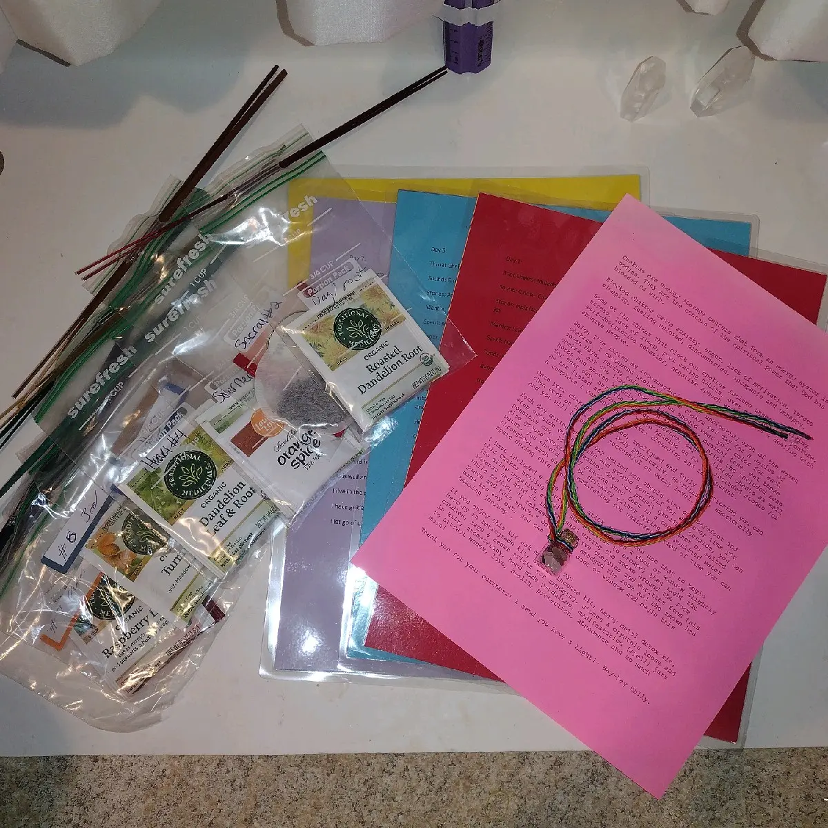 Chakra unblock, cleanse & realignment kit w/ chakra stone necklace 14 tea bags 14 incense