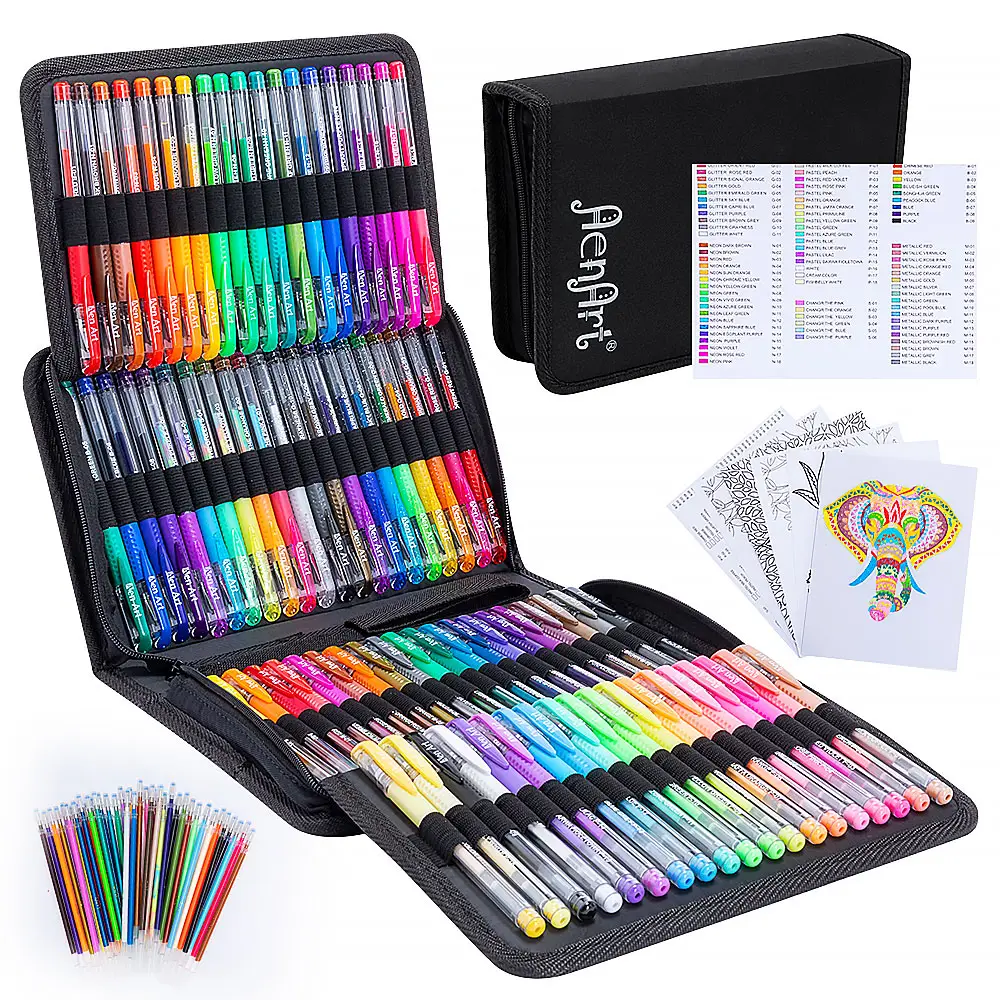 Aen Art Gel Pens for Adult Coloring Books, 160 Pack Artist Colored Gel Pen with 40% More Ink, Black Case colorful markers
