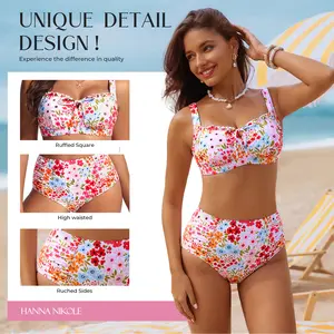 【Runs Small | Size Up】Hanna Nikole Modest Swimsuits for Women 2026 High Waisted Bikini Sets Tummy Control Tie Cut-Out Bathing Suits #DealsForYouDays #SummerWins #thememorialdays