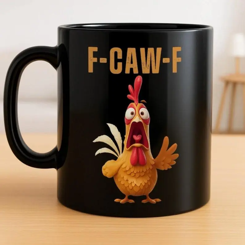 Funny F-Caw-F Chicken Mug  Hilarious Rooster Coffee Cup, Gag Gift for Friends & Coworkers