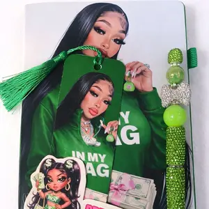 Luxury Green Boss Babe Journal Bundle | Beaded Pen & Bookmark Set | Planner Gift for Entrepreneur | In My Bag Notebook | Girl Boss Stationery