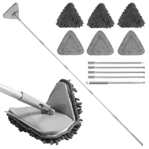 Wall Cleaner Mop with 82 Inches Long Handle, Baseboard Cleaner Tool Duster with Squeegee, Ceiling Cleaning Tool with 6 Replacement Pads for Painted Walls, Window, Floor Pet Adjustable