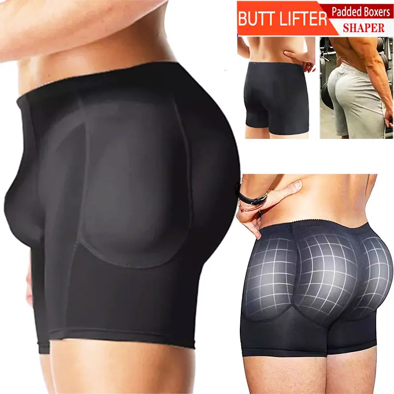 CATTIBOR Men Boxer Shorts Brief,Men Padded Underwear Hips Enhancer Shaper Booty Butt Lift Panties,Men Underwear With Removable Padded Black Lingerie