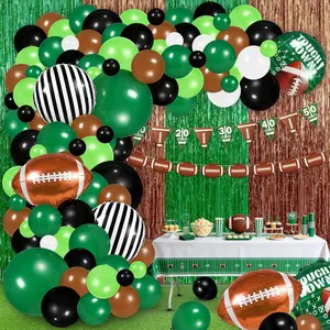 130 count Football Balloon Garland Arch Kit - Sage Green & Coffee Brown Balloons with Football Foil Balloon Foil Fringe Curtains for  Down Rugby  Theme Party Decorations