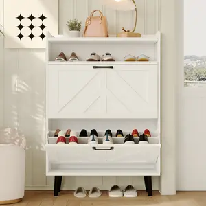 VOWNER Shoe Storage Cabinet with 2 Flip Drawers, Freestanding Organizer with Wooden Legs for Entryway, Narrow Shoe Rack Cabinet