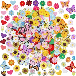 120PCS Iron on Patches for Clothing Flower Heart Patch Iron on Cute Butterfly Embroidered Sew Applique Repair Patches for Jeans Jackets Backpacks Random