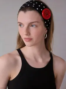 Women's Vintage Button Wide Band Headband, Polka Dot Print, French Sweet Style, Boho Hair Tie, All Seasons Fashion Accessory