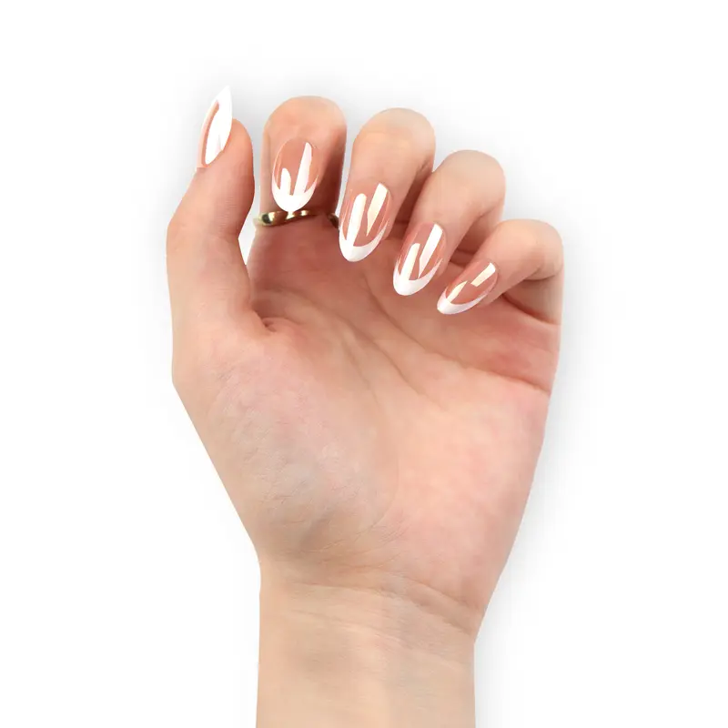 Press On Nails, Short Almond, French Chrome Ombre, Elegant Minimalist Style, 30PCS + 5-Piece Nail Kit, Easy Apply & Reusable, Perfect for Parties & Daily Wear