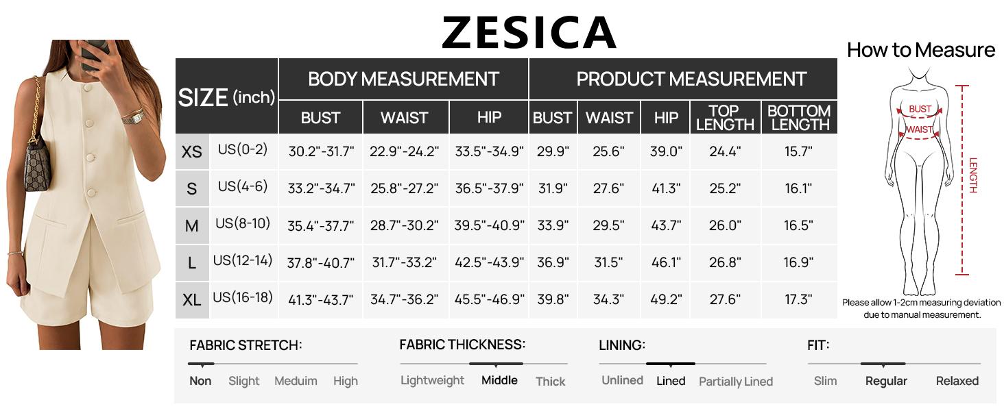 ZESICA Women's 2026 Summer 2 Piece Short Sets Sleeveless Crew Neck Suit Vest Tops High Waist Shorts Business Outfits