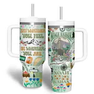 STORMMECH- Noah 40oz Insulated mug, insulated tumbler,  cartoon design, thermal mug, double wall vacuum stainless steel, straw lid with handle leak proof, keeps hot 12 hours cold 24 hours, valentine birthday gift