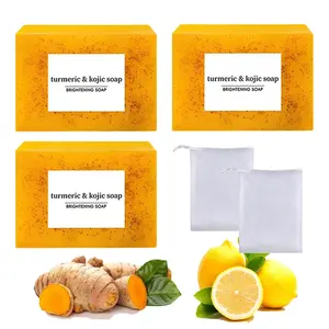 Lemon Turmeric Kojic Soap,Natural Handmade Soap,Turmeric Soap Bar for Face and Body, Smooth Skin Tumeric Soap,Deep Cleansing Soap for Men & Women Cleanser