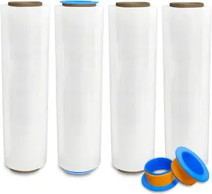 4 Rolls x 18" x 1500 Feet x 80 Gauge Clear Commercial Grade Heavy Duty Plastic Stretch Film Shrink Wrap |   Industrial Strength Durable |   Shipping Moving Packing Logistics |   Holder Included