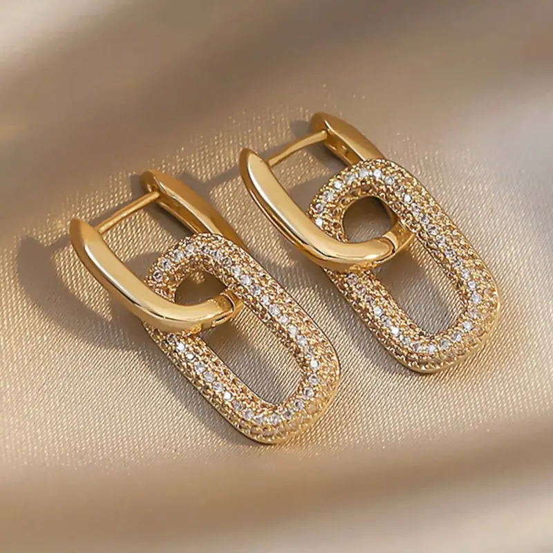 Geometric Double-Hoop Earrings, Copper & Cubic Zirconia, Elegant Jewelry for Women, Perfect for Daily Wear, Parties & Gifts, Hoop Shape Earrings, Ear Hoops, Good Earrings
