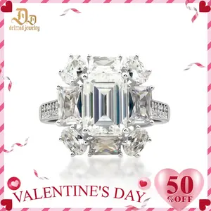 Delzzad 3.5ct Cluster Ring Octagon Synthetic Moissanite Ring Band In 925 Sterling Silver Christmas Gift