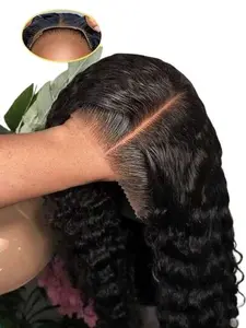 Deep Wave 5x5 Glueless Lace Closure Wig, Human Hair Wig , Pre-Bleached Transparent Lace Wig, 180% Density, for Women Brazilian Virgin Hair