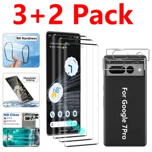 3 Pack Screen Protector for Google Pixel 7 Pro （6.8 inch）with 2 Pack Camera Lens Protector, Fingerprint Compatible,9H Hardness Tempered Glass Film Anti-Fingerprint Case Friendly