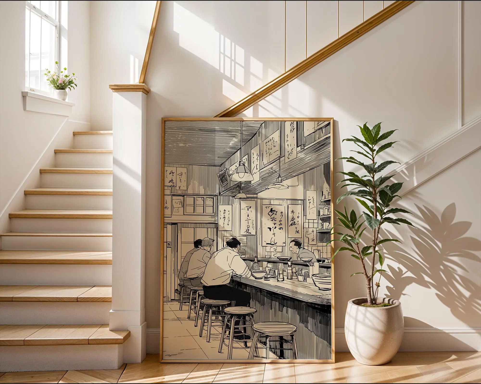 [Sale Up To 50%][No frame, Free Ship] Vintage Japanese Ramen Shop Art Print  Manga Style Izakaya Poster  Black and White Anime Wall Decor  Traditional Tavern Illustration