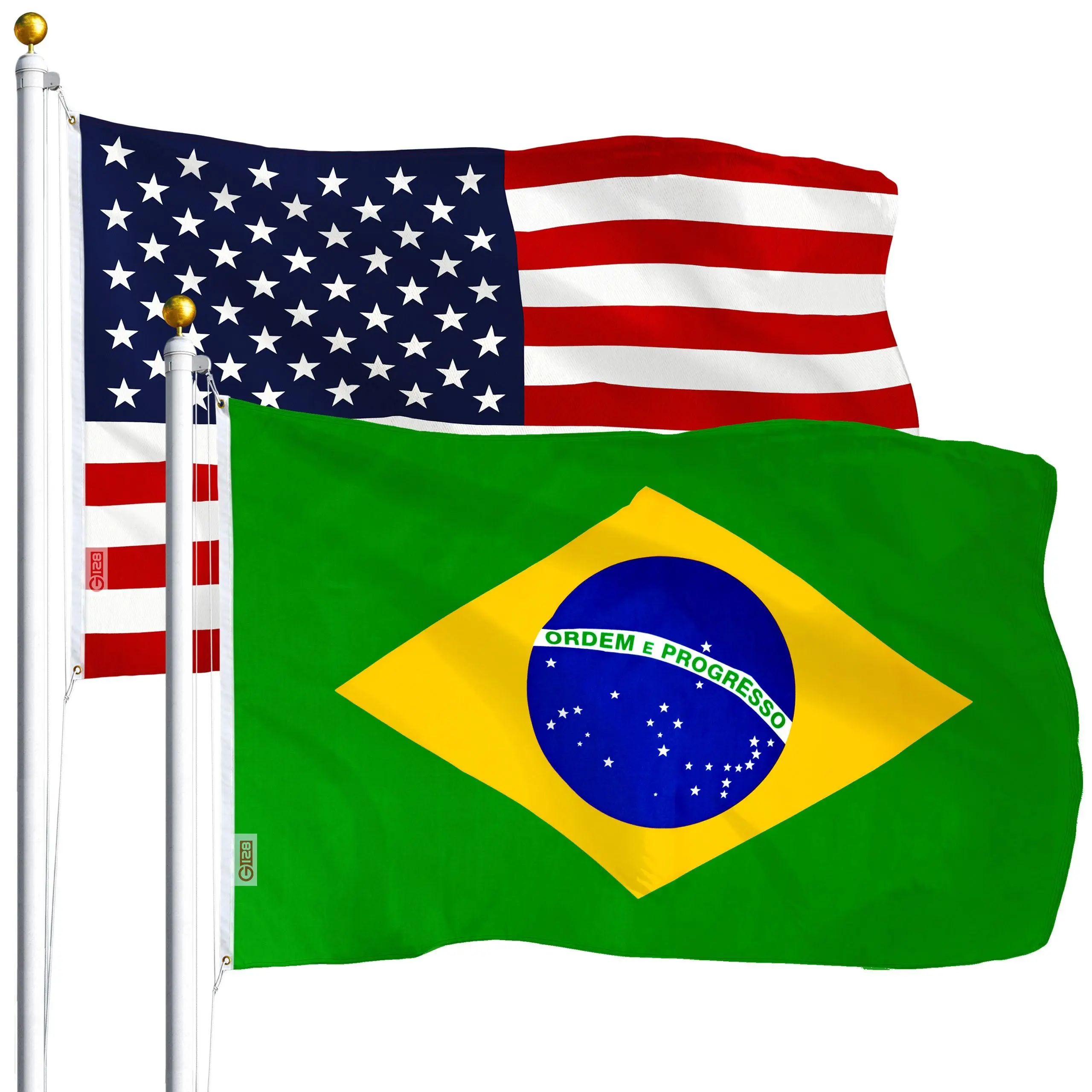 G128 Combo Pack: USA  3x5 Ft 75D Printed Stars & Brazil (Brazilian) Flag 3x5 Ft 75D Printed